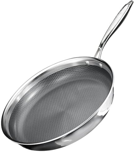 GiPP 30CM Antihaft Edelstahl Bratpfanne, Dreischicht Edelstahlpfanne | Waben Anti-Haftbeschichtung,Profi-Kochgeschirr zum Anbraten für Alle Herdarten Geeignet(30cm ohne Deckel)