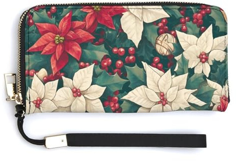 Jubonexis Poinsettia Portefeuille long à deux volets en cuir synthétique pour porte-monnaie, carte de crédit, porte-cartes et argent pour homme et femme