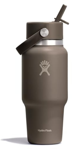 Hydro Flask Travel Water Bottle - Insulated Stainless Steel - Wide Straw Lid, Non Spill, Leakproof in 24 Oz Sandpiper