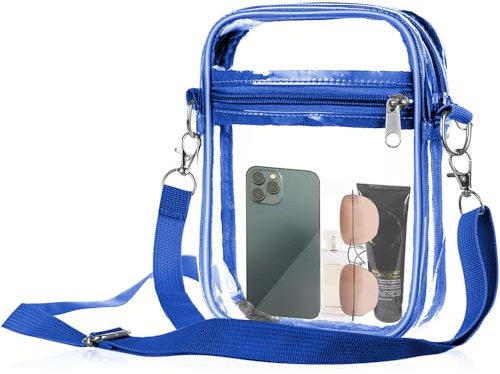 YWKJDDM Schultertasche Transparent Umhängetasche mit Verstellbarem Riemen Durchsichtige Tasche Klein, Wasserdichte Durchsichtige Umhängetasche für Konzerte Sportveranstaltungen Shopping Reisen (Blau)