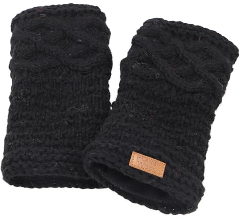 GURU SHOP Handgestrickte Pulswärmer, Handstulpen, Pulswärmer aus Nepal, Armstulpen - Schwarz, Herren/Damen, Wolle