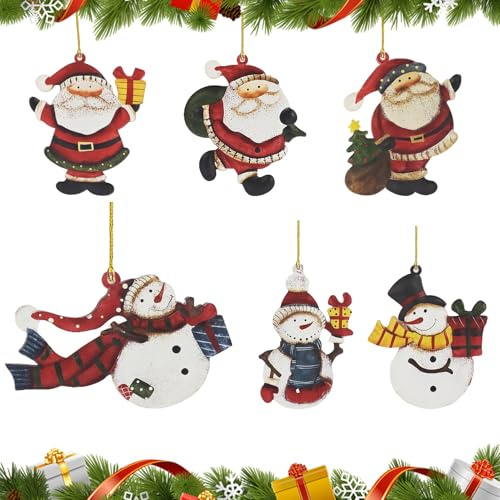 6er Set Weihnachtsbaumschmuck Weihnachtsmann & Schneemann Figuren Acryl Christbaumschmuck Retro Weihnachtsbaum Aufhänger Weihnachtsanhänger Weihnachtsdekoration für Tannenbaum, Fenster, Tür, Girlande