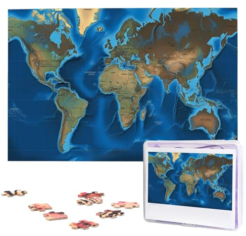 Weltkarte Holzpuzzles 1000 Teile Personalisiertes Puzzle für Erwachsene Interessante benutzerdefinierte Fotopuzzles Geschenk für Urlaub Geburtstag Hochzeit Jahrestag