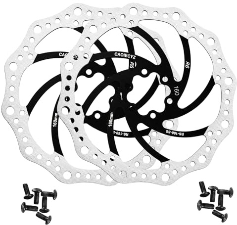 Caoiecyz Fahrrad Bremsscheiben 2er-Set,12 Schrauben, Schwarz 160mm 6-Loch | Für kontrolliertes Bremsen im Alltag und auf Touren; passend für kompatible MTB-, Rennrad-, BMX- und Citybike-Systeme