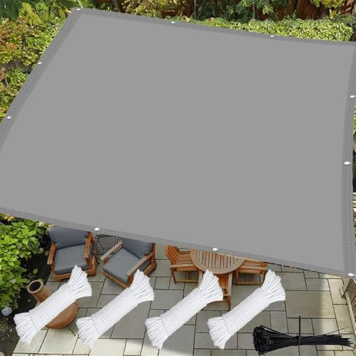 Sonnensegel Wasserdicht Rechteckig mit Ösen 250x400cm Segeltuch Wasserdicht im Viele Größe und Farben,Sonnenschutz inkl Befestigungsseile,UV-Schutz,Wetterfest für Garten Terrasse Balkon，Hellgrau