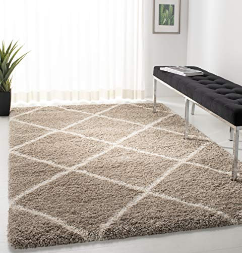 SAFAVIEH Zottelig Teppich für Wohnzimmer, Esszimmer, Schlafzimmer - Hudson Shag Collection, Hoher Flor, Beige und Elfenbein, 122 X 183 cm
