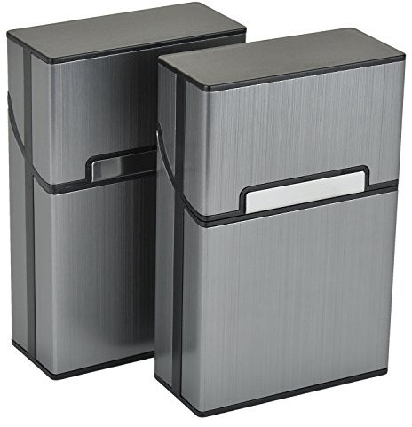Aluminium Zigarettenetuis von eLander [2er/Set, Grau] Magnetisierte Deckel, Elegante Entwurf Aluminium Zigaretten Kasten