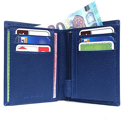 LOLUNA® Petit Portefeuille Classique en Cuir Vachette, Souple et Compact, 2 Volets Pratique pour Placer permis - identité - Cartes - Billet - Monnaie - Idée Cadeau pour Homme et Femme - Bleu Marine