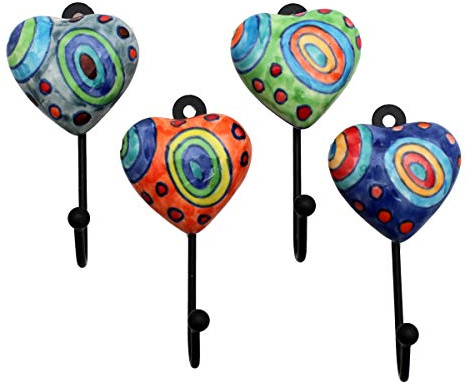 Gall&Zick Wandhaken Haken bunt Set Motiv Keramik Handtuchhaken handbemalt (Herz kringel Set/4)