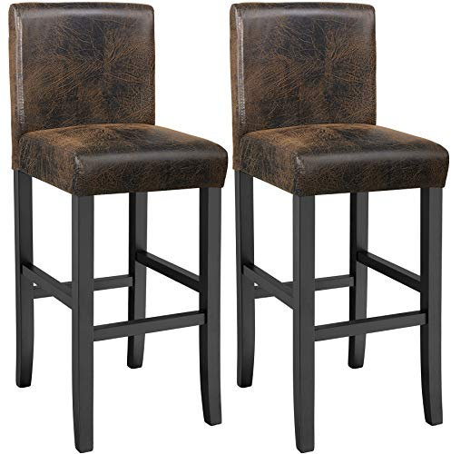 TecTake® Lot de 2 Tabouret Bar en Bois & Cuir synthétique Chaise de Bar Chaise Haute Cuisine Chaise pour Ilot Central Rembourrée avec Dossier Tabouret Haut Comptoir Bar Meubles pour Bar Salon Bar