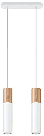 Pendelleuchte weiß Stahl Hängeleuchte natur Holz Zylinder Esszimmerlampe Wohnzimmer Hängelampe Modern,2x GU10, DxH 34x100 cm