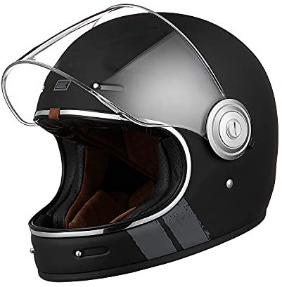ORIGINE Full Face Integral Motorradhelm Vintage Retro Style Fiberglas Crash Helm ECE(Strip Black,XL)
