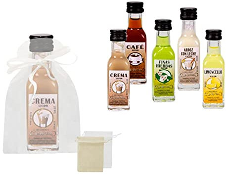 Lote de 30 Botellas de Licor Mini La Rivera Sabores A ELEGIR en Bolsas de Tull Lisas. Regalos. Detalles de Bodas, Comuniones, Bautizos, Cumpleaños y Eventos. (LIMONCIELO)