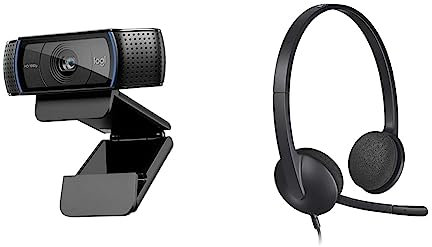 Logitech C920 Hd Pro Webcam, Videochiamata Full Hd 1080P/30Fps, Audio Stereo & H340 Cuffie Cablate per Computer, Cuffie Stereo con Microfono e Audio Digitale, Nero