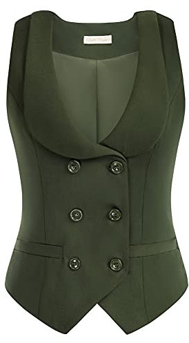 Belle Poque Giacca da Donna Stile Business Doppiopetto in Tinta Unita Verde Ufficio Lavoro Formale XXL