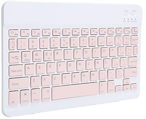Zunate Kabellose Tastatur, Bluetooth 3.0 Tragbare -Wireless-Bluetooth-Spanisch-Tastatur, für Telefone/Tablets/Laptops/und Desktop-Computer Schreibmaschinen-Tastatur(Rosa)