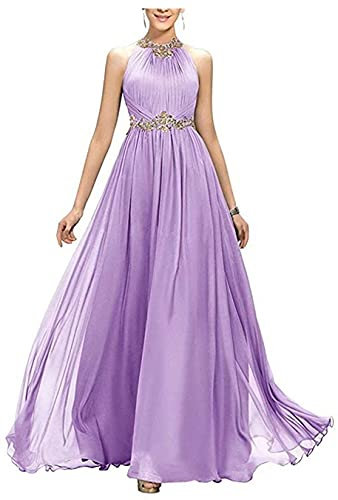 KURFACE Perline Abiti da Damigella D'Onore per Juniors Halter Senza Maniche Fuori La Spalla Abiti Da Sposa, Viola chiaro, 46