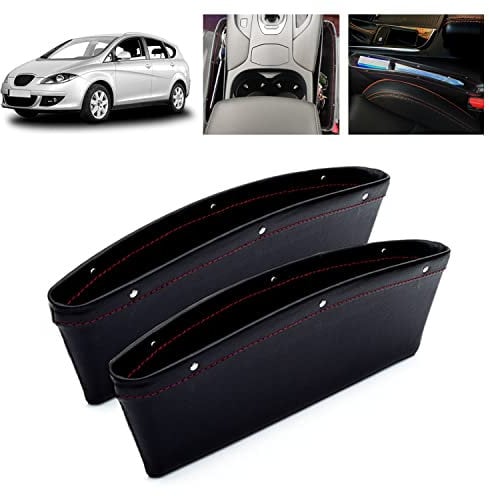 INTOR 2-in-1 Car Gap Filler Organizer - PU Leather Seat Crevice Storage Box - Black