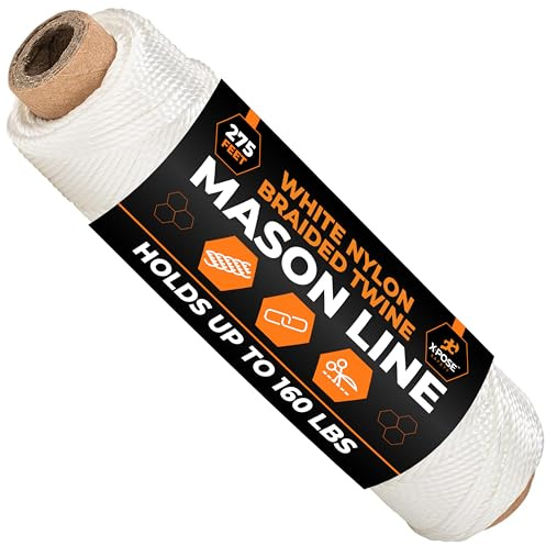 Xpose Safety White Mason Line String – #18 Braided Nylon Twine – 275 Ft Durable Construction Line for Masonry Tools, String Level, Landscaping, and Gardening