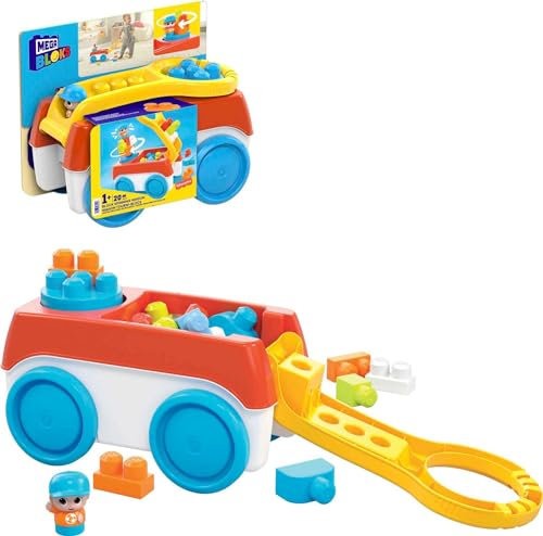 MEGA HHN00 - MEGA BLOKS Bauset Drehwagen für Bausteine mit 1 Drehwagen, 19 Bausteinen und 1 Figur, Spielzeug-Geschenkset für Kinder ab 1 Jahr