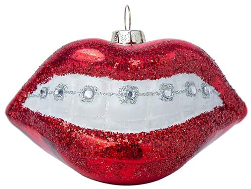 2 Stück Glas Hosenträger Weihnachten Ornament, mundgeblasenes Glas Zahnzahnspange Ornamente für Weihnachtsbaum