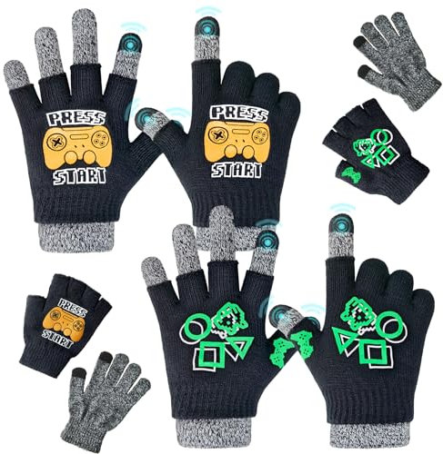 Migliore Wear 2 Paar Winter Kinder Handschuhe, 3 in 1 Touchscreen Kinder Strickhandschuhe, Warme Zauberhandschuhe für Jungen Mädchen, Vollfinger & Halbfinger Stretch Handschuhe für 4-14 Jahre