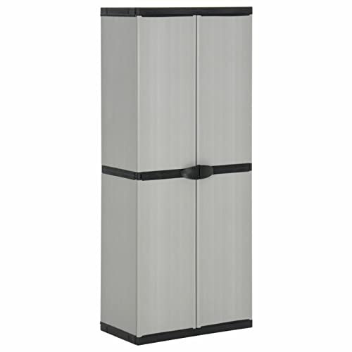 MOONAIRY Garten-Lagerschrank mit 3 Böden, Outdoor Schrank, Geräteschrank, Gartenschrank, Kellerschrank, Vorratsschrank Küche, Balkon Schrank Außen, Grau & Schwarz 68x40x168 cm