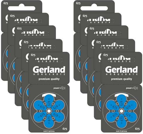 Gerland Hörgerätebatterien Evolution Typ 675 Blau - Zink-Luft Batterien für Hörgeräte - PR44 P675 ZL1-1,45 V - Made in Germany - 60 Stück im Sparpack
