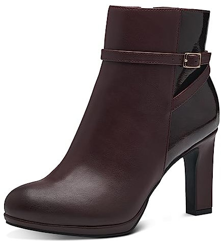 MARCO TOZZI Damen Stiefeletten mit Absatz aus Kunstleder Elegant, Rot (Bordeaux Comb), 38