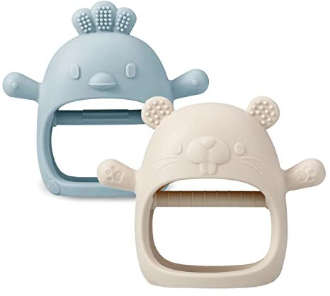 PandaEar 2 Stück Beißringe Silikon Spielzeug Ab 3 6 Monate | Zahnungshilfe | Greifling Beißspielzeug Zahnen Hilfe Kauspielzeug | Teething Toys (Blau Weiß)