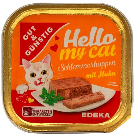 Gut & Günstig Hello My cat Schlemmerhappen mit Huhn, 32er Pack (32 x 100g)