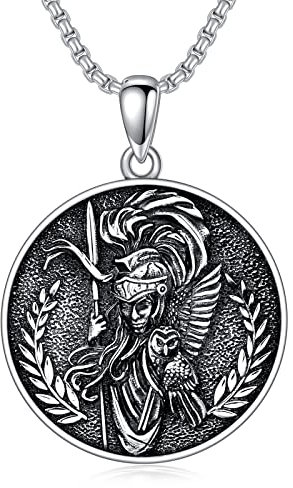 Shusukue Athena Anhänger Halskette 925 Sterling Silber Athena Kette Gorgon Halskette Antikes Griechische Mythologie Schmuck Geschenke für Frauen Männer