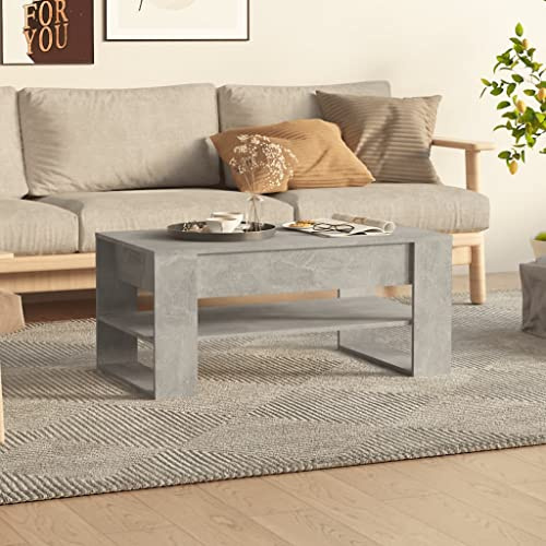 FIRBNUS Couchtisch Modern Betongrau 102x55x45 cm Bürotisch Beistelltisch Holz Wohnzimmertisch Side Table Kleiner Tisch Wohnzimmer für Couch Coffee Table Coutischtisch Teetisch Holzwerkstoff