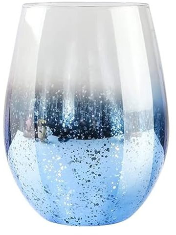 Grands verres ovales sans pied effet étoilé de 500 ml - Verres métalliques transparents - Pour eau, jus, vin, bière, cocktails, spiritueux ou cadeau (bleu)