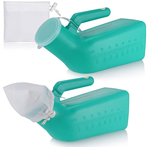 Zocipro 2Pcs Male Urine Bottles with Glow in The Dark Stickers, 1000ml Thick Pee Bottles with Lid for Car, Hospitals, Elderly, Emergency, Travel and Camping