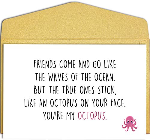 Qiliji Lustige Freundschaft Grußkarte, beste Freundin Geburtstagskarte, Happy Birthday Karte für Bestie, BFF Bday Card, True Friends Stick Like An Octopus On Your Face