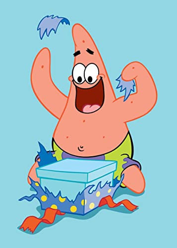 Displate - Poster aus Metall - Magnet-Montage - SpongeBob SquarePants - Patrick Star - Patrick Opening Present - Größe M - 32x45cm Matt