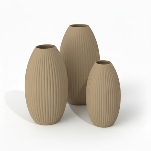 Dekovase 3D Vase Bodenvase Vase für Pampasgras Trockenblumen (Set (alle 3 Vasen), Sandbraun)