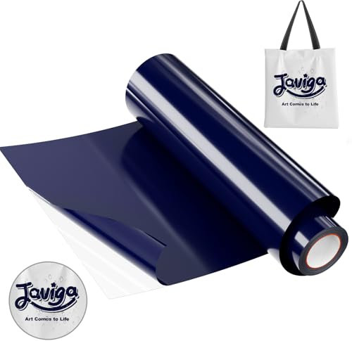 JAVIGA HTV Heat Transfer Vinyl Rolls-12 x 10ft, Navy Blue Iron on Vinyl for DIY Fabric, T Shirts, Other Textiles Compatible HTV Vinyl with Vinyl Craft Machine, Easy to Cut & Weed(1 Roll)