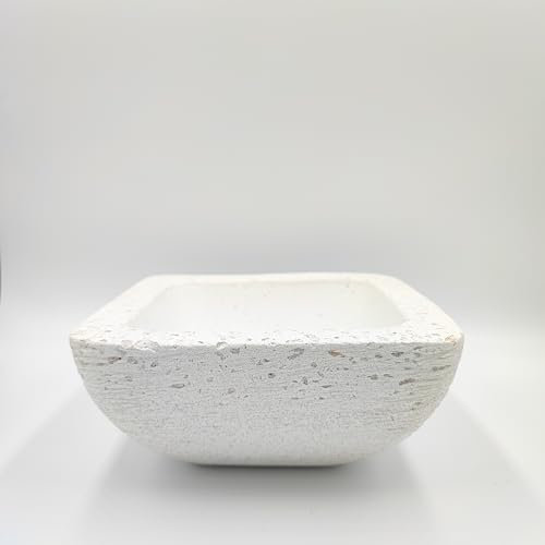 Stein Design Manufaktur Pot de fleurs en pierre naturelle pour plantes succulentes, cactus - Pot en béton - Pot de bonsaï - Carré - Petit blanc
