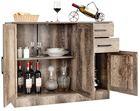 KOMFOTTEU Sideboard Buffetschrank, Multifunktionaler Aufbewahrungsschrank mit Türen & 2 Schubladen, Kommode Wohnzimmerschrank Industrie für Küche Esszimmer, 110x40x78cm