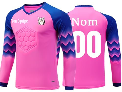 OPUTWDF Maillot Gardien de But Personnalisé pour Enfants et Adultes, Unisex, Rose, Manche Longue, Coupe Ajustée, Rembourrage, Football