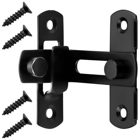 90 Degree Flip Sliding Barn Door Lock, GLADFRESIT Stainless Steel Large Latch Buckle, Security Privacy Door Stopper Hook Eye Lock for Bathroom Garage Garden Window (Black)