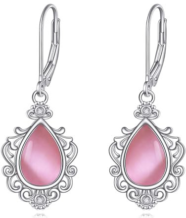 Orecchini con Pietra di Luna/Larimar/Opale Rosa/Peridoto/Ametista Argento Sterling Filigrana Vintage Orecchini a Goccia con Pietre Preziose Gioielli Boho per le donne (Opale Rosa)