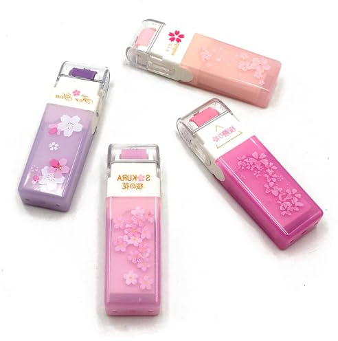 Linda goma de borrar, 4 gomas de borrar con recogedor de escombros para escribir, dibujar, suministros escolares de oficina (flor de cerezo)