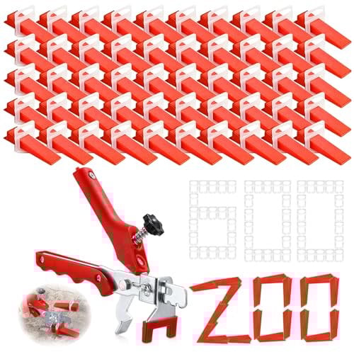 ENCOUN Sistema di Livellamento Piastrelle, 600Distanziatori2mm+200Riutilizzabile Cunei per Piastrelle, 1Piastrelle Serraggio, 1Coltello Uncino, Utensili Livellamento Piastrelle per DIY a Professionale