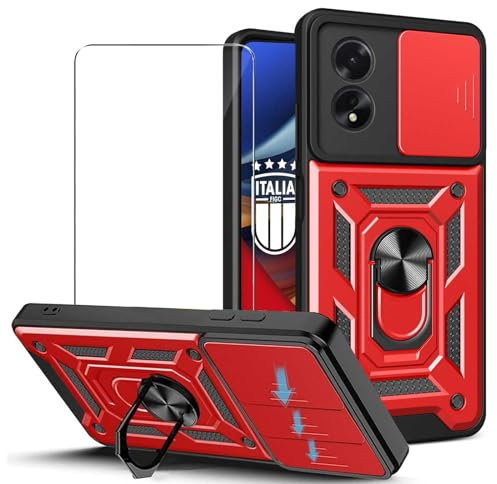 JDXHFF Cover Compatibile con TCL 50 SE (6.78) e 1 Pezzi Pellicola Protettiva in Vetro Temperato - Hard PC e Silicone TPU Custodia con Supporto Girevole a 360° Protezione Case Rosso