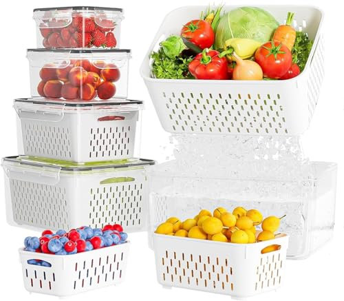 HechoVinen Juego de 4 fiambreras para frigorífico, fiambreras para frutas y verduras con tapa, organizador para frigorífico, cajas para ensaladas, bayas, almacenamiento para verduras y frutas, 0,8 l,