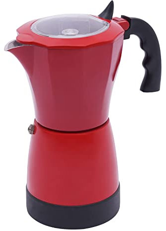 HUSPOO Caffettiera elettrica da 300 ml, 6 tazze, in alluminio, con fondo separato (rosso)