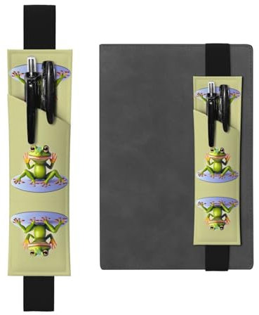 The funny frog doing yoga Adjustable Leather Pen Holder Notebook Journals Calendars Tablet Case - Elastic Band Bookmark and Pencil Holder